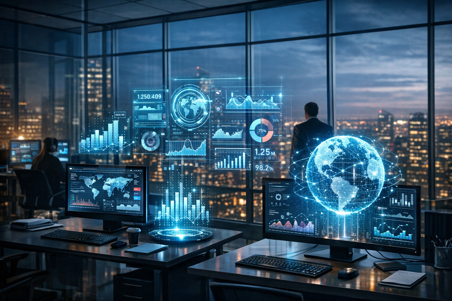 Futuristic office with holograms